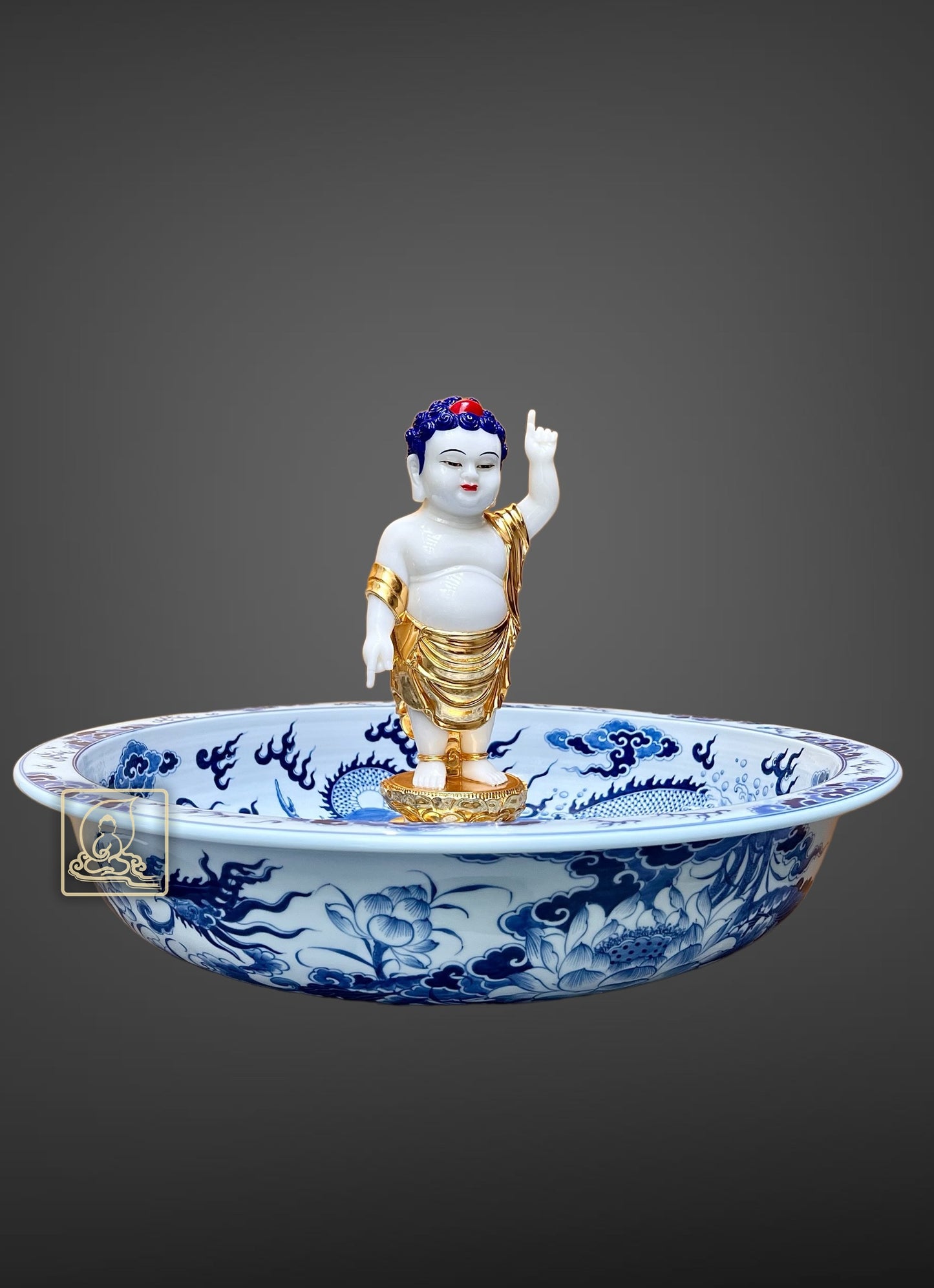 CHẬU SỨ TẮM PHẬT HỌA TIẾT SONG LONG - BG019