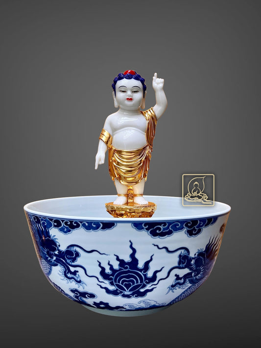 CHẬU SỨ TẮM PHẬT HỌA TIẾT SONG LONG - BG018